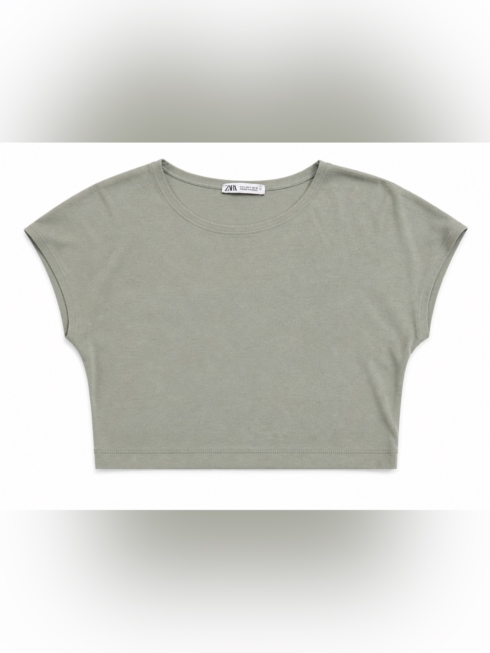 ZARA Olive-Sage Crewneck Crop Tee